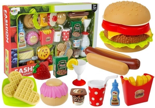 Hamburger Spielset mit Fast Food Artikeln