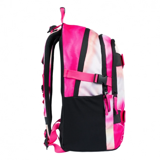 Baagl 3er Set Skate Rosa Streifen: Rucksack, Federmäppchen, Beutel
