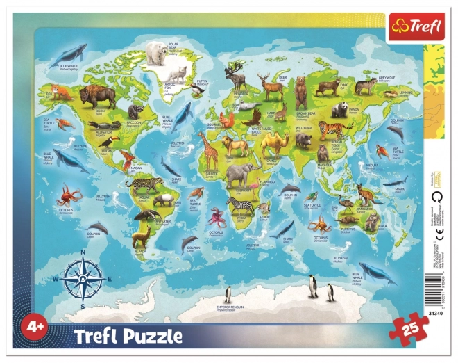 Trefl Puzzle Karte der Welt mit Tieren