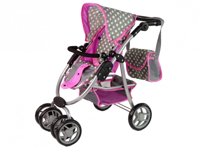 Puppenwagen 2 in 1 mit Tragetasche Rosa Sterne