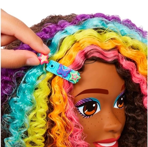 Barbie Styling Kopf Neon Regenbogen Locken