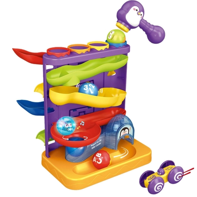 Woopie 3-in-1 Kugelbahn mit Hammer und Autospiel