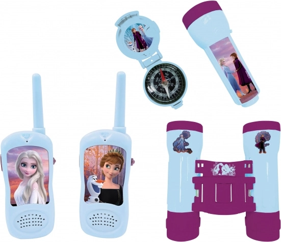 Abenteuer-Set für Kinder – Die Eiskönigin mit Walkie-Talkies, Taschenlampe, Fernglas und Spiel-Kompass