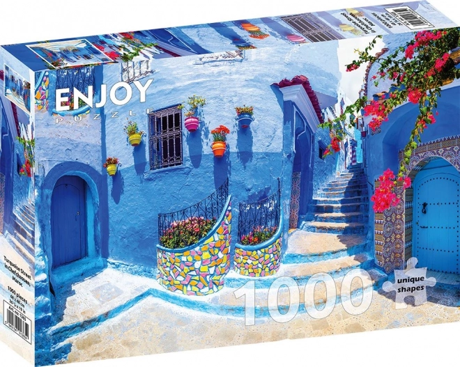 Enjoy Puzzle - Türkisfarbene Straße in Chefchaouen, Marokko
