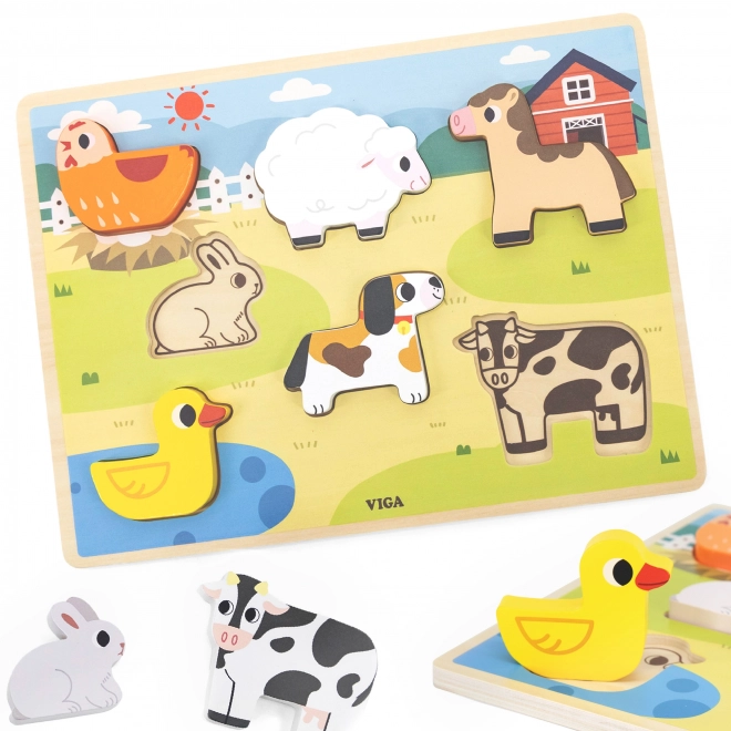 Viga Holzpuzzle Montessori Bauernhof Tiere