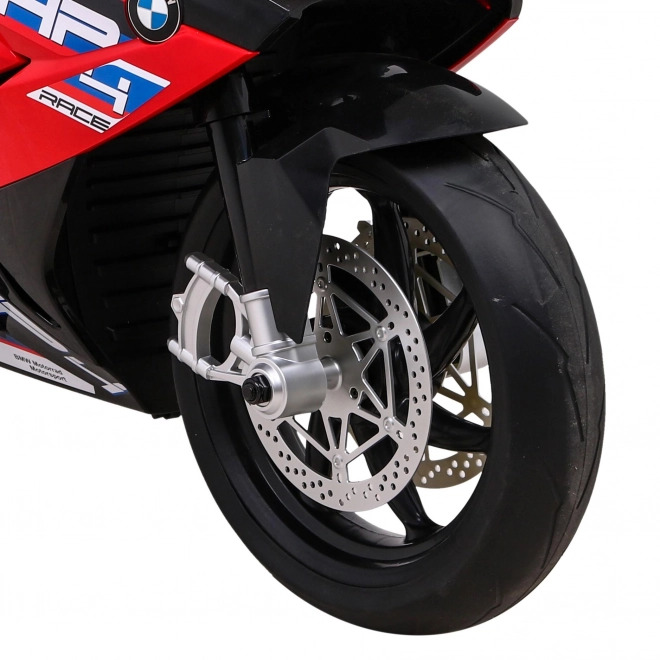 Kinder-Elektromotorrad BMW HP4 Rot + Stützräder + sanfter Start + EVA + MP3 LED