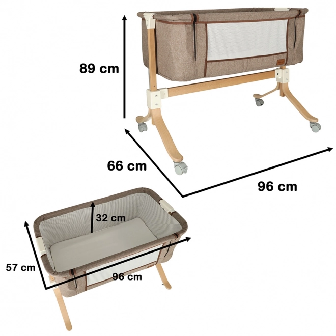 Holz-Babybett mit Rollen in Braun