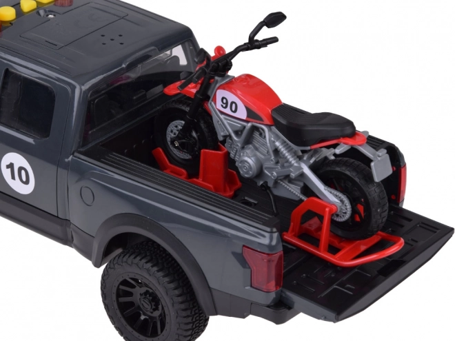 Kinder Pickup mit Motorrad und Lichteffekten