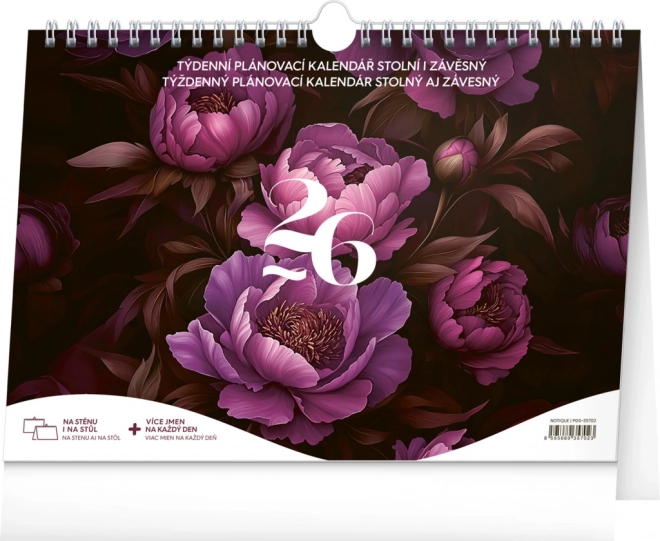 Wöchentlicher Planungskalender Lila Blumen 2026, 30 x 21 cm