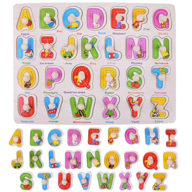 Holzbuchstaben Alphabet-Tafel 2-in-1 mit Englisch