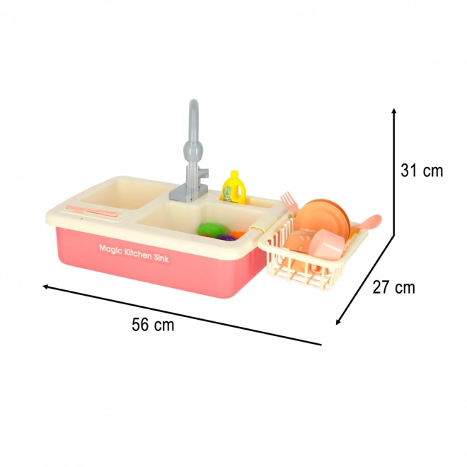 Spielzeug-Spülbecken mit echtem Wasser und Zubehör rosa