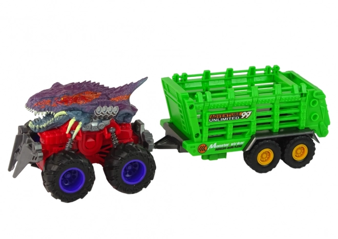 Dinosaurier-Spielzeugauto mit Anhänger und 4 Dinosauriern