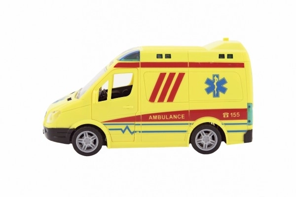 Autoambulanz Plastik 20cm mit Rückzug mit Sound und Licht in Box 26x15x12cm