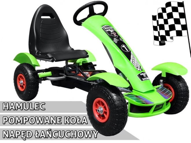 Rennpedal-Gokart XL für Kinder 3+ Grün + Aufblasbare Räder + Verstellbarer Sitz + Leerlauf
