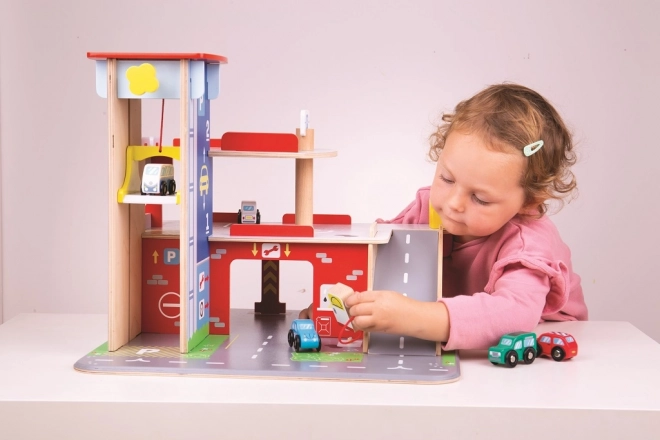 Bigjigs Toys Parkgarage mit Hubschrauberlandeplatz