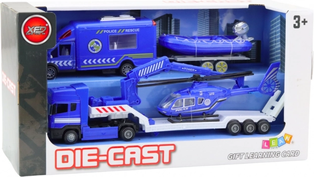 Rettungsfahrzeug-Set mit blauem Polizeihubschrauber