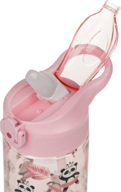 Rosa Kinder-Trinkflasche mit Strohhalm Panda 500 ml