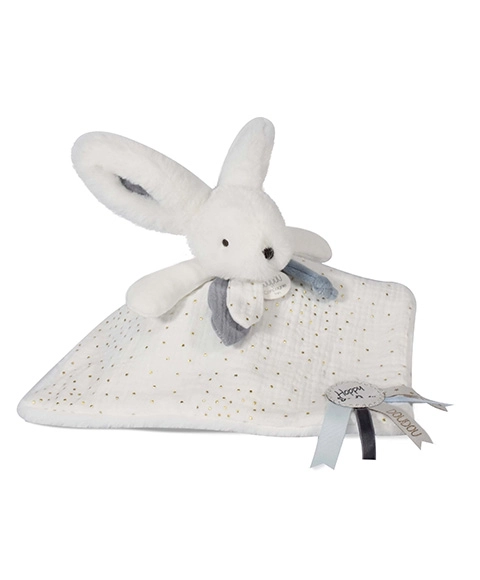 Doudou Geschenkset Blau - Hase mit Quadratdecke 25 cm