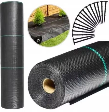 Schwarze Agrotextilie 160 cm x 50 m UV 90g mit Ankern