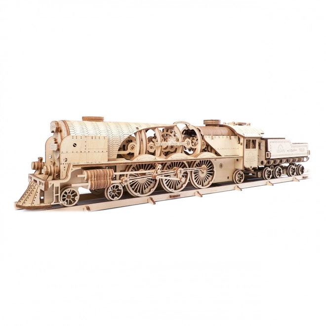 Ugears 3D Holzmechanisches Puzzle Dampflokomotive V-Express mit Tender