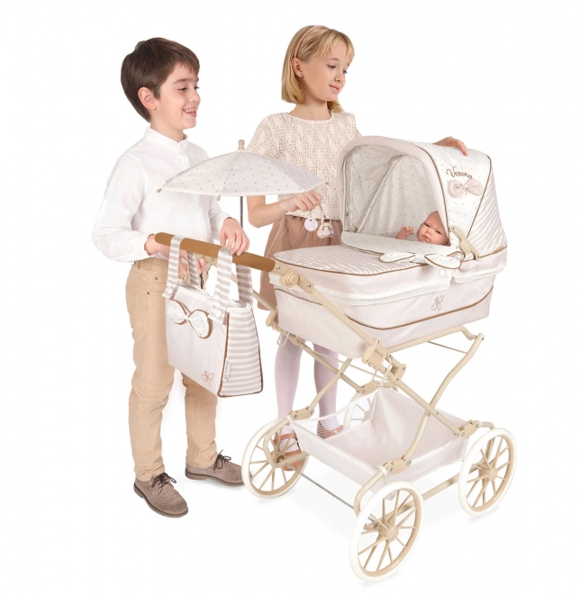 Klappbarer Puppenwagen für Reborn-Puppen mit Sonnenschirm und Zubehör Verona
