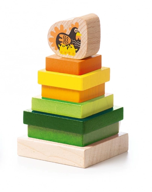 Farbige Pyramide mit Huhn - Holzpuzzle