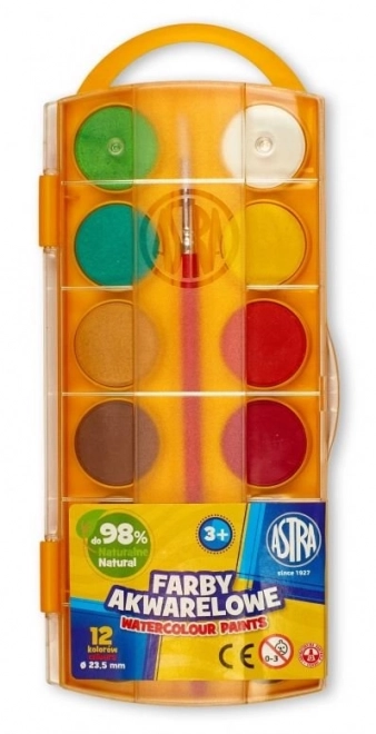 Astra Wasserfarben, 12 Farben, Ø 23,5 mm, mit Pinsel
