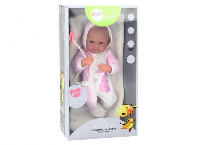 Puppenbaby mit Schnuller Einhorn-Body Rosa Decke Zubehör 35 cm