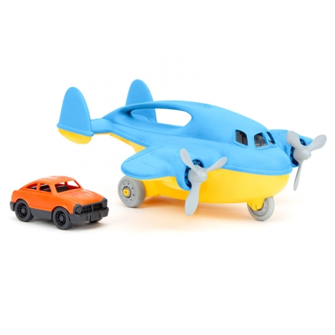 Blaues Verkehrsflugzeug mit Auto von Green Toys