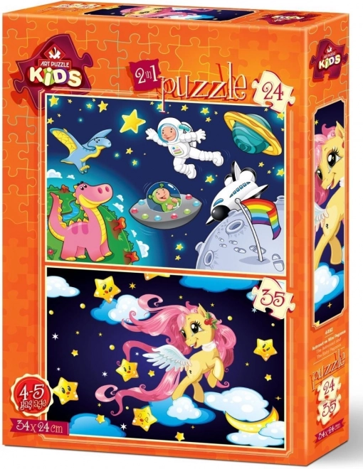 Puzzle Weltraumabenteuer - Astronaut und Pegasus Fohlen