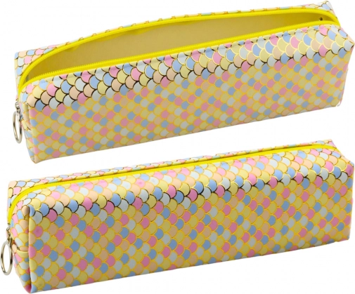 Schulmäppchen mit buntem Fischschuppenmotiv gelb 21x6cm
