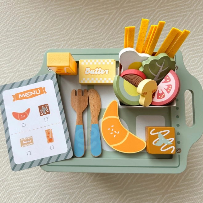 Woopie Green Frühstücksset mit Tablett und Holzzubehör Pastell