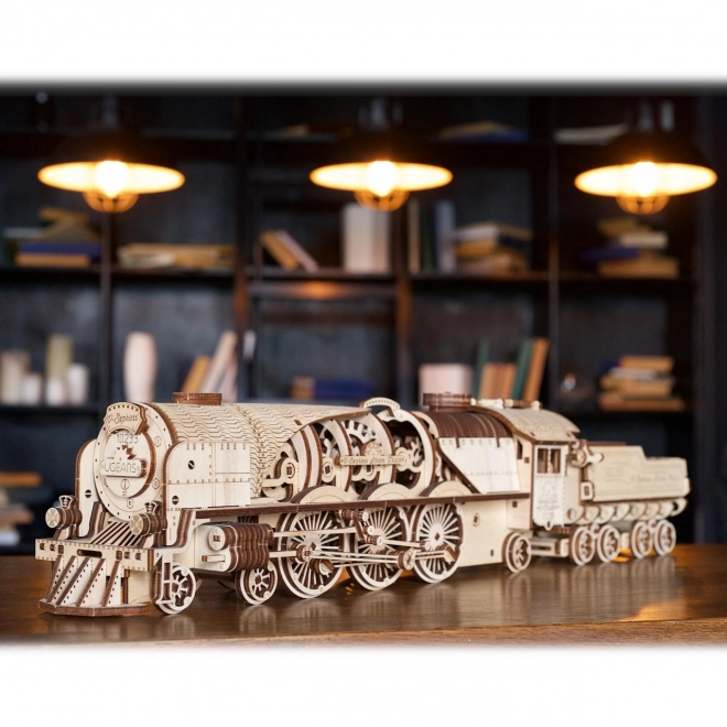 Ugears 3D Holzmechanisches Puzzle Dampflokomotive V-Express mit Tender