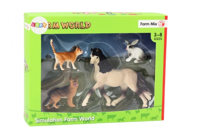 Haustier Tierfiguren Set Pferd Hund Kaninchen Katze 4 Stück