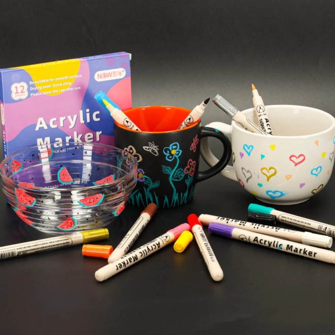Wasserdichte Acrylstifte für Stoffe und Steine - Set mit 12 Stück