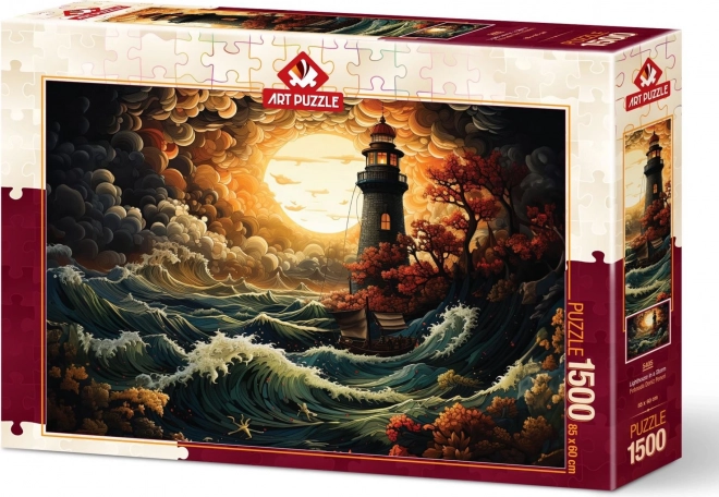 Majestätisches Leuchtturm-Puzzle im Sturm 1500 Teile