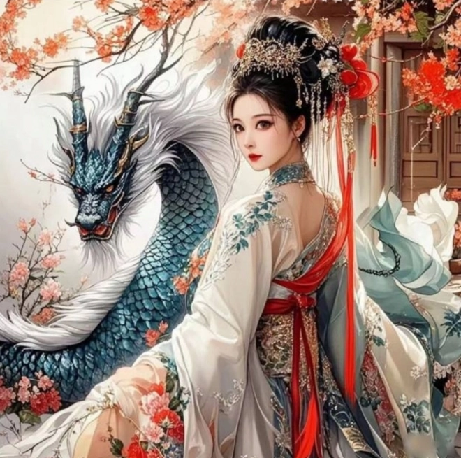 Diamantmalerei Mädchen mit Drachen 30x40 cm