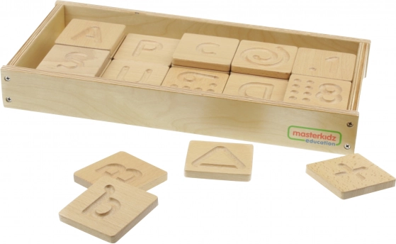Masterkidz Holzsensorikspielzeug Buchstaben, Zahlen und Formen erkennen