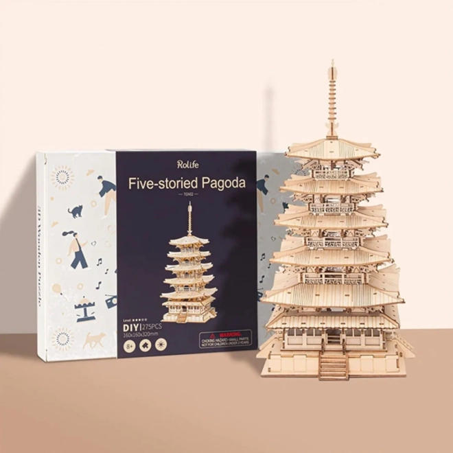 3D Holzpuzzle fünfstöckige Pagode
