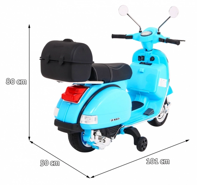 Elektrischer Kinderroller Vespa Blau mit Stützrädern, Audio und EVA