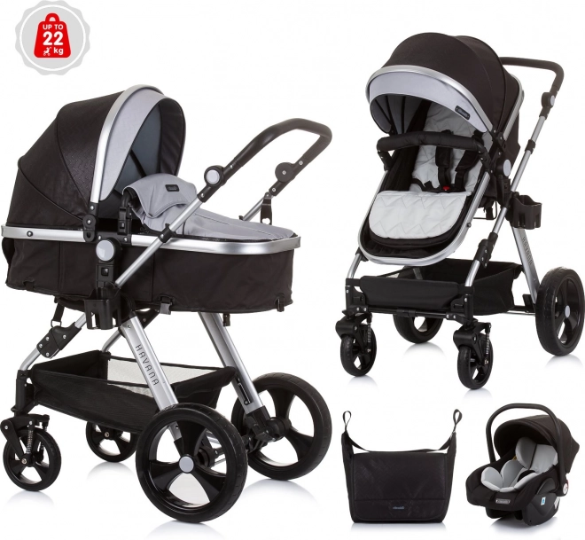 CHIPOLINO Kombinierter Kinderwagen HAVANA 2in1 Obsidian – Silber