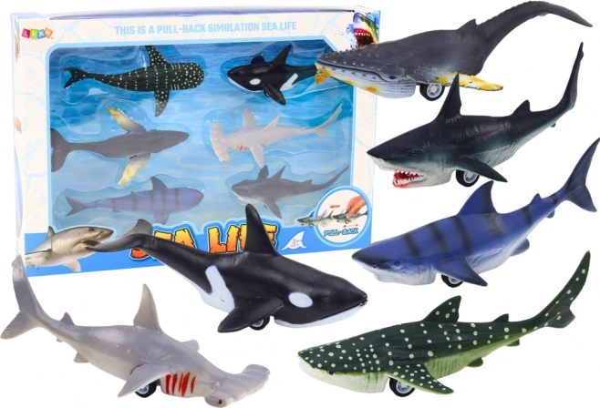 Figuren Fahrzeuge Meeres­tiere Reibungs­antrieb Fregatte Hai Orca 6 Stk