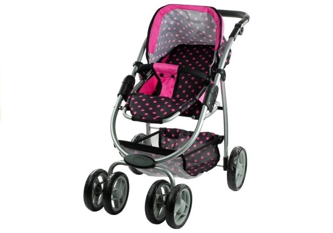 Mädchen Puppenwagen 2 in 1 Alice schwarz mit rosa Punkten