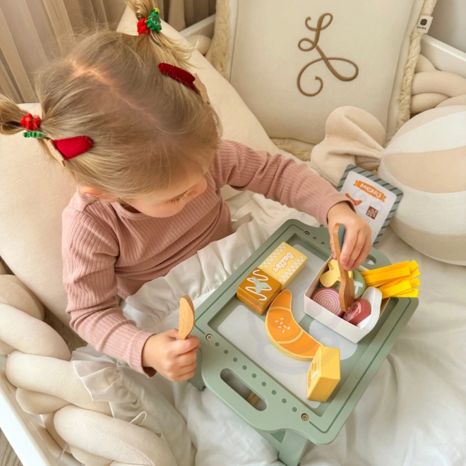 Woopie Green Frühstücksset mit Tablett und Holzzubehör Pastell