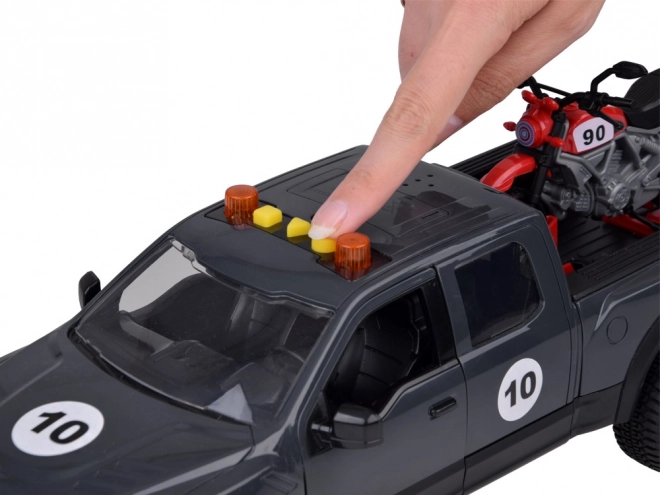 Kinder Pickup mit Motorrad und Lichteffekten