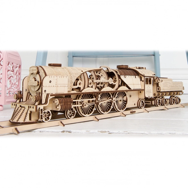 Ugears 3D Holzmechanisches Puzzle Dampflokomotive V-Express mit Tender