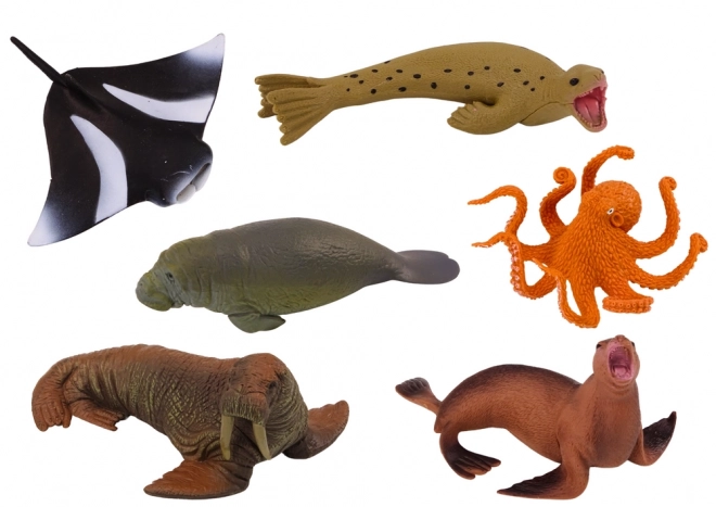 Set von Meerestierfiguren Walross Robben Oktopus