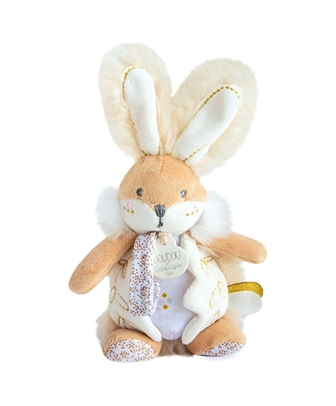 Doudou Hase mit Rassel und Schnullerhalter 21 cm weiß