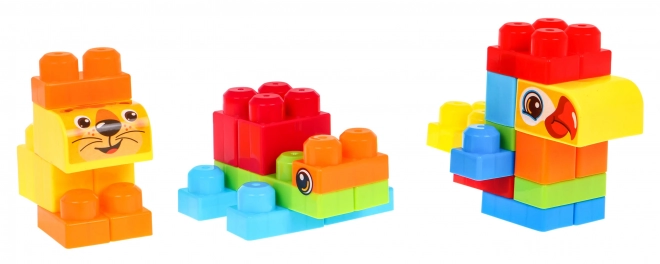 Baukasten Set für Kinder 68 Teile Zoo Tiere mit Aufklebern