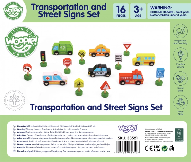 Woopie Green Holzset für Fahrzeuge und Verkehrszeichen